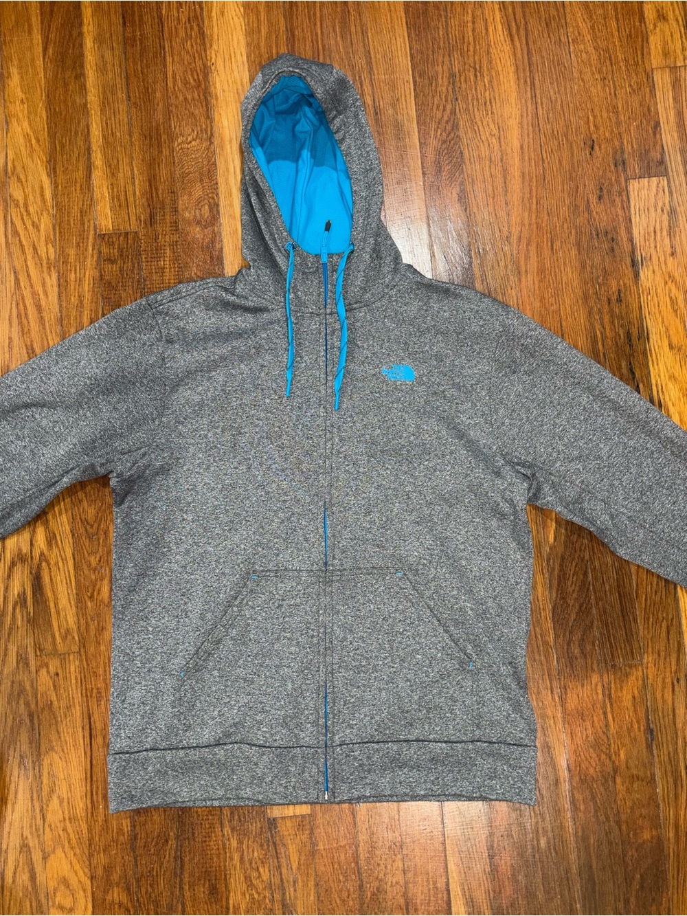 The North Face Gray Heather Hoodie with Bright Blue Trim
